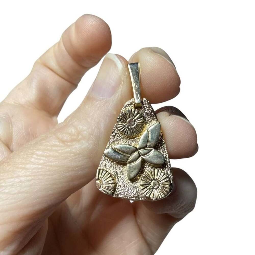 Vintage PLC Gold Tone Butterfly Flower Pendant Textured Floral Statement Jewelry